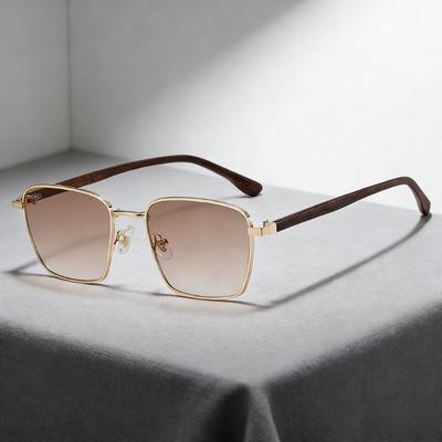 New Square-Frame Retro Sunglasses Unisex Wood-Grain Temples Outdoor UV-Protective Metal Shades Classic Driving Eyewear