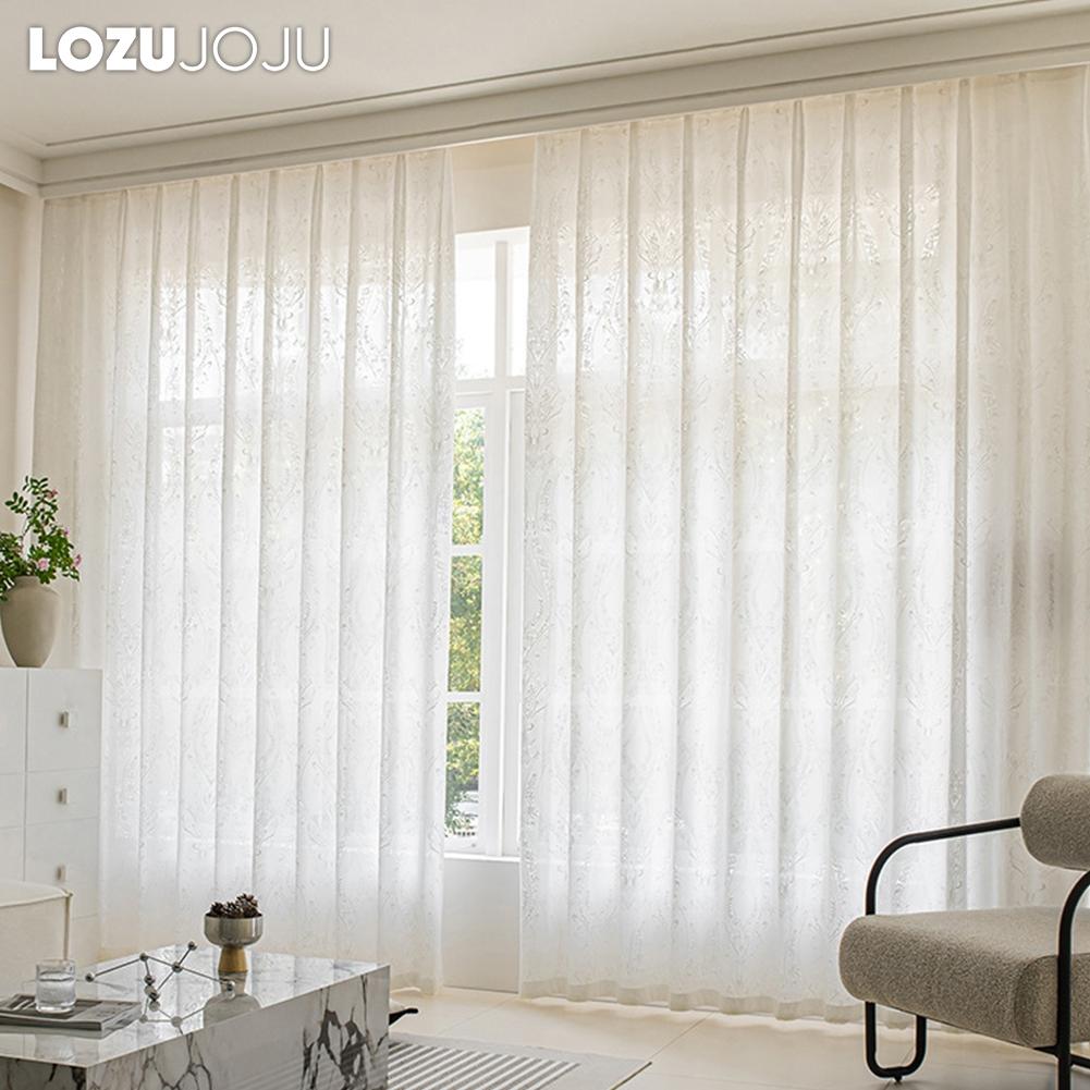 1 buc LOZUJOJU Jacquard Franțuzesc Alb Translucid Perdea Transparentă Tul Confortabil pentru Living Dormitor Balcon Fereastră Decor Acasă