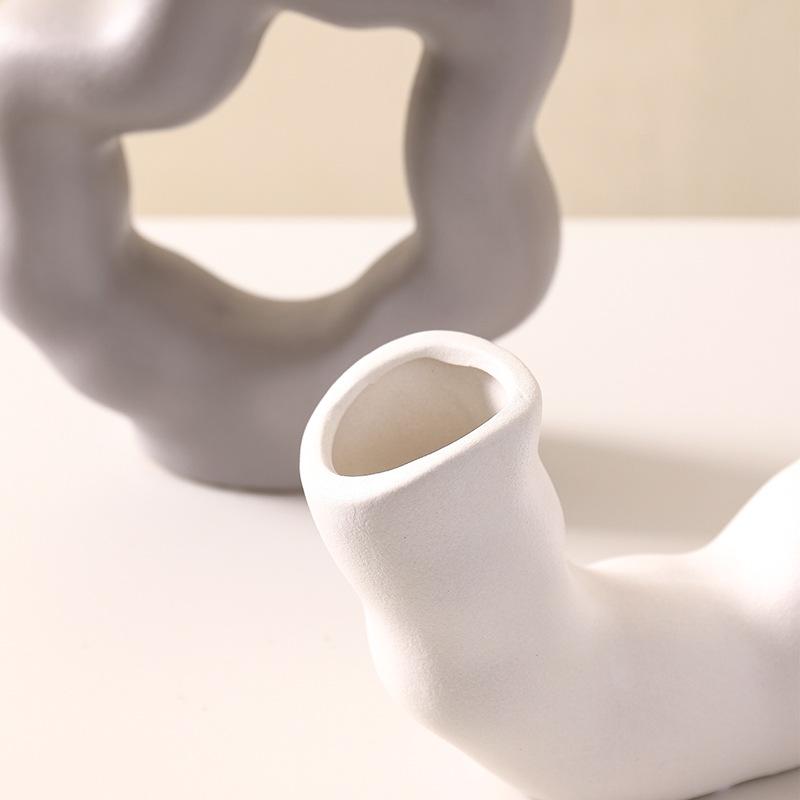 Ceramic Ornaments Geometric Pipeline Flower Vase Irregular Twisted Flower Arrangement Terrarium Home Decoration Accessories