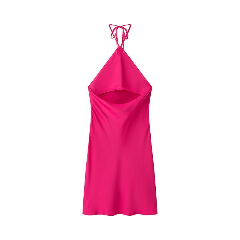 Zab Autumn New Women clothes Western Style French style Hanging Neck Satin Dress