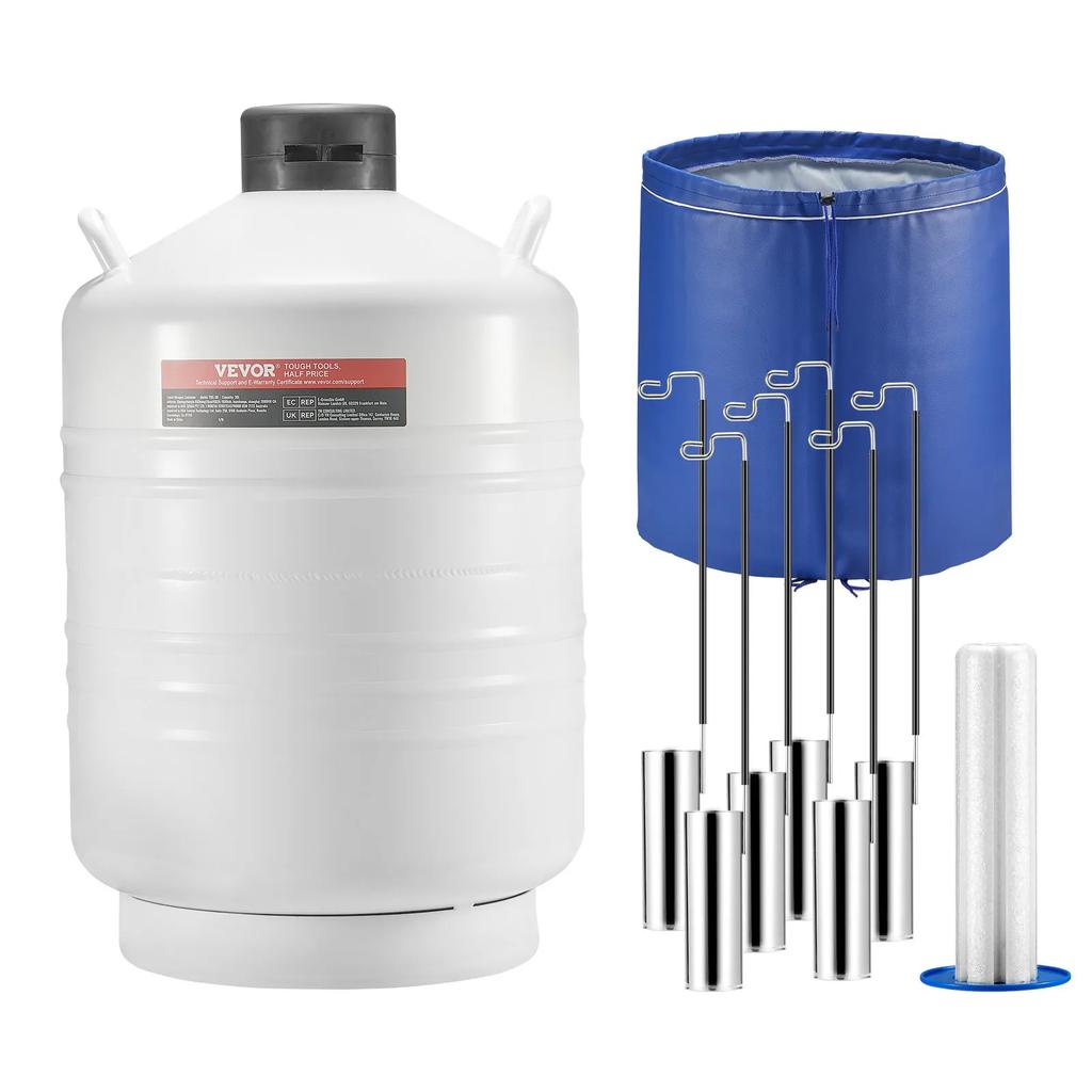 VEVOR Liquid Nitrogen Tank, 30 L Aluminum Alloy Liquid Nitrogen Container, LN2 Tank Dewar with 6 Canisters and Carry Bag with Straps