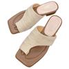 French Retro Vacation Style Woven Toe Cool Slippers Women's Outer Wear 2025 Summer New Niche Thick Heel Sandals
