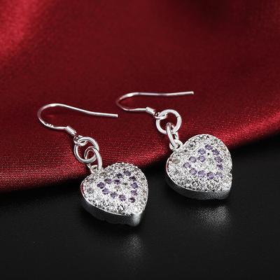 Stříbro 925 ve tvaru srdce Purpurové AAA zirkonové piercingové náušnice, módní svatební šperky
