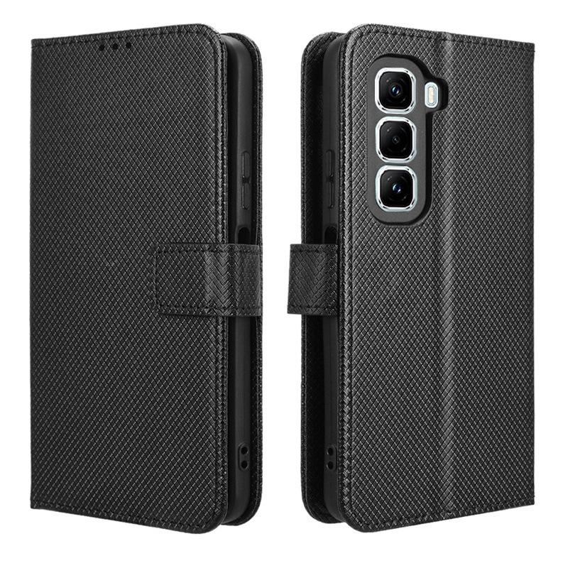 Compatible with Infinix Hot 50 Pro+ 4G: Flip Card Slot Leather Case with Diamond Texture