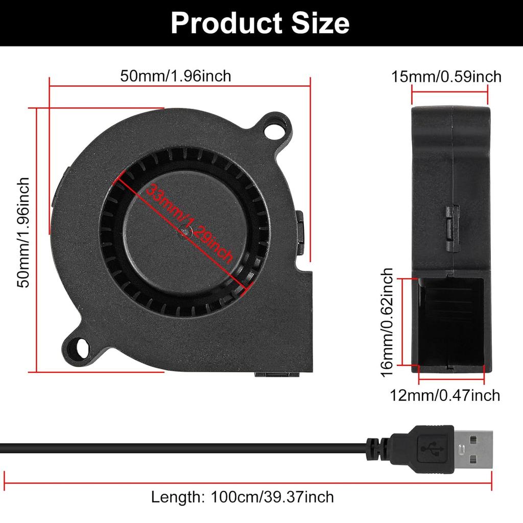 4PCS 5015 USB 5V Blower Cooling Fan 50mm x 50mm x 15mm 5V USB Blower Fan for Small Appliances Series Replacement