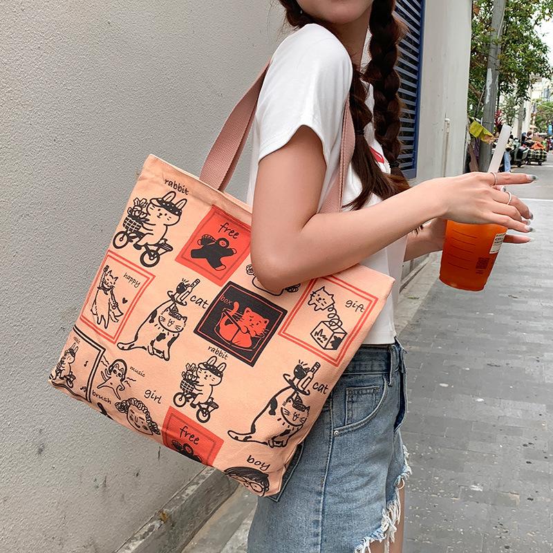 

Student Canvas Bag, Fresh Style Tote, School Bag, Work Bag, Cute Print 35 * 40 * 5CM