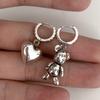 2pcs Antique Silver-plated Earrings For Both Men And Women Vintage Style Asymmetric Unique Bear Pendant Jewelry