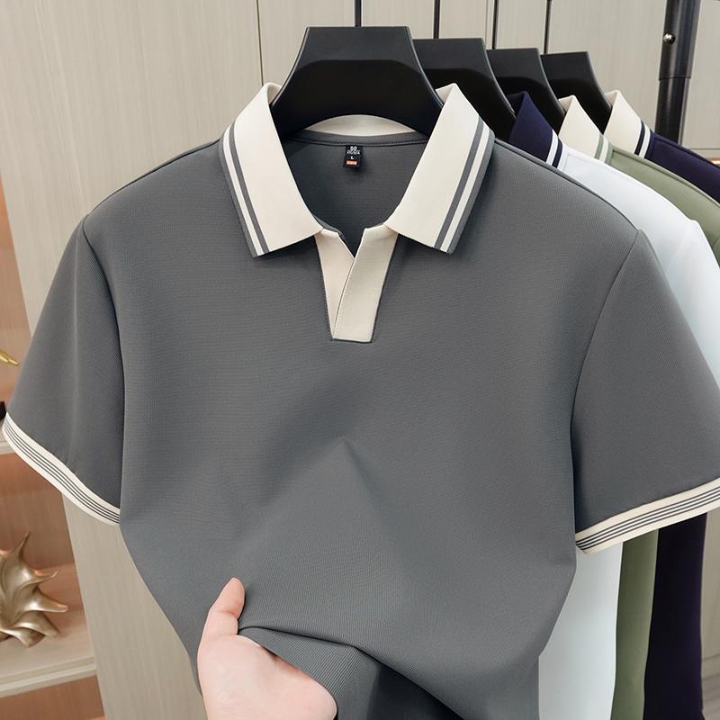 Cool and seamless summer nylon ammonia high elasticity versatile casual seagull collar T-shirt