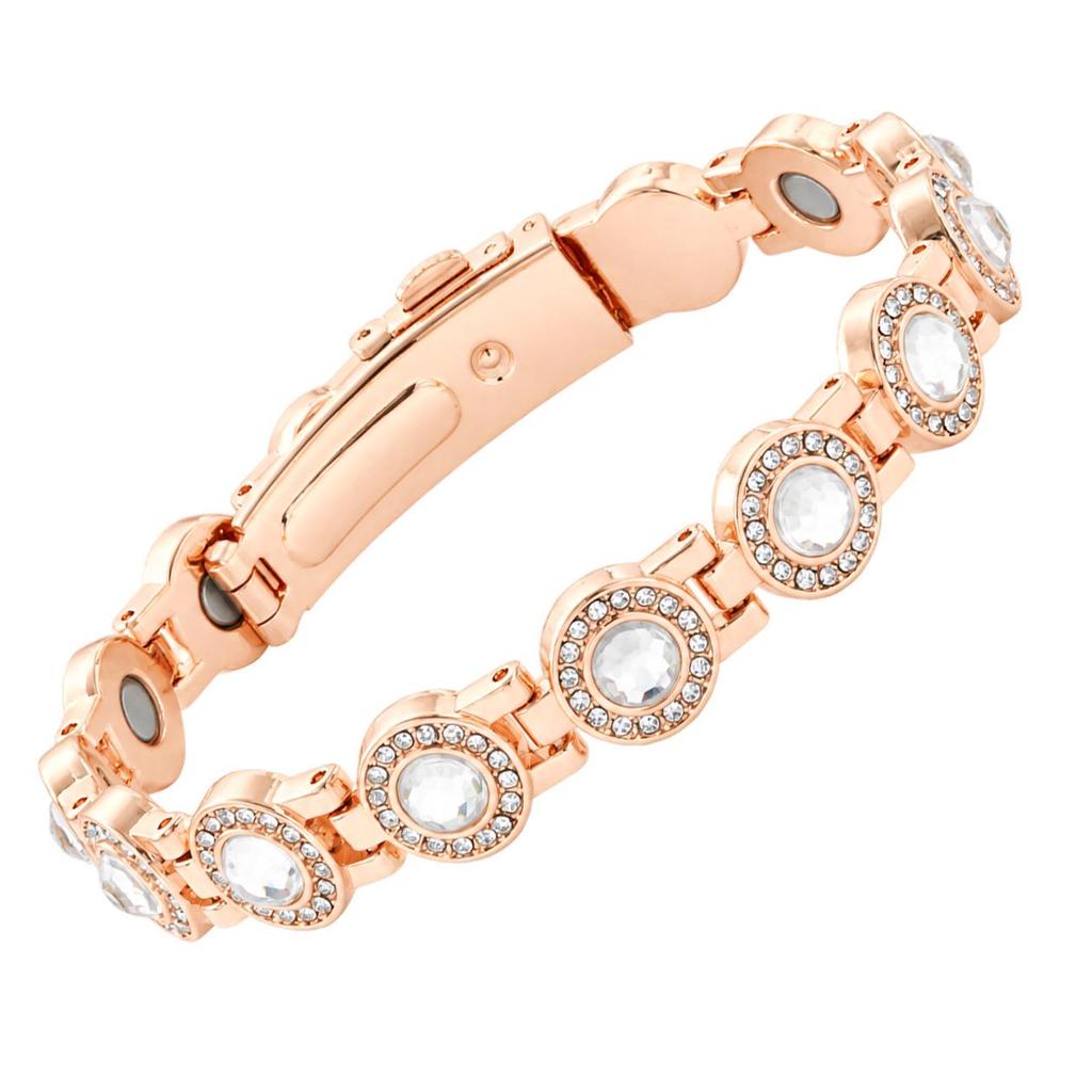 Eco-friendly European & American Fashion Detachable Magnetic Stone Bracelet with Diamond Inlays; Adjustable Women's Alloy Bangle.