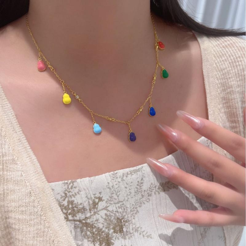 Original Dopamine Colorful Gourd Necklace Bracelet National Style Design Tassel Necklace Set