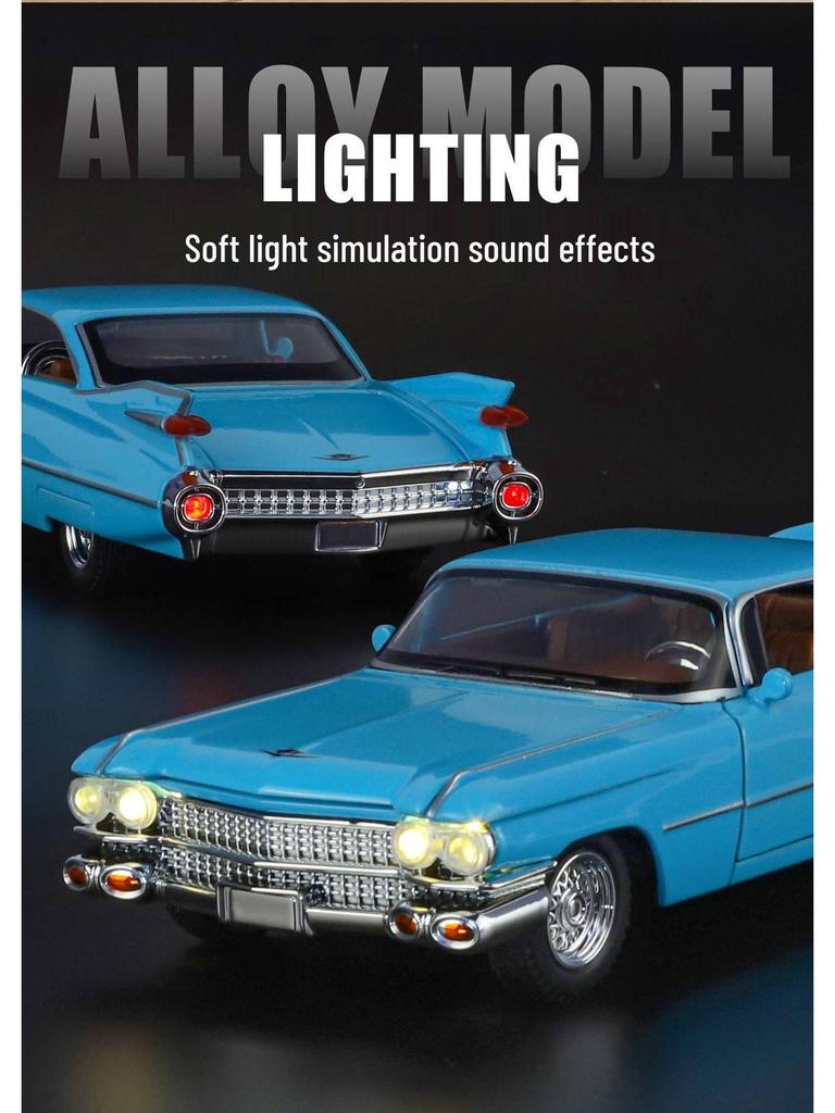 Boxed 1:32 Retro Cadillac Rocket Alloy Car Model with Sound & Light, Pull-back Toy Ornament.