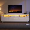 Móvel de TV em Design Curvo, Branco, Alto Brilho, Porta de Vidro Temperado, Iluminação LED, Móvel de Entretenimento, Quarto, Sala de Estar, 175 x 38 x 51 cm