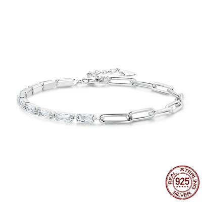 Original S925 Silver Chain Zircon Asymmetrical Bracelet Simple Personalized Geometric Bracelet Jewelry