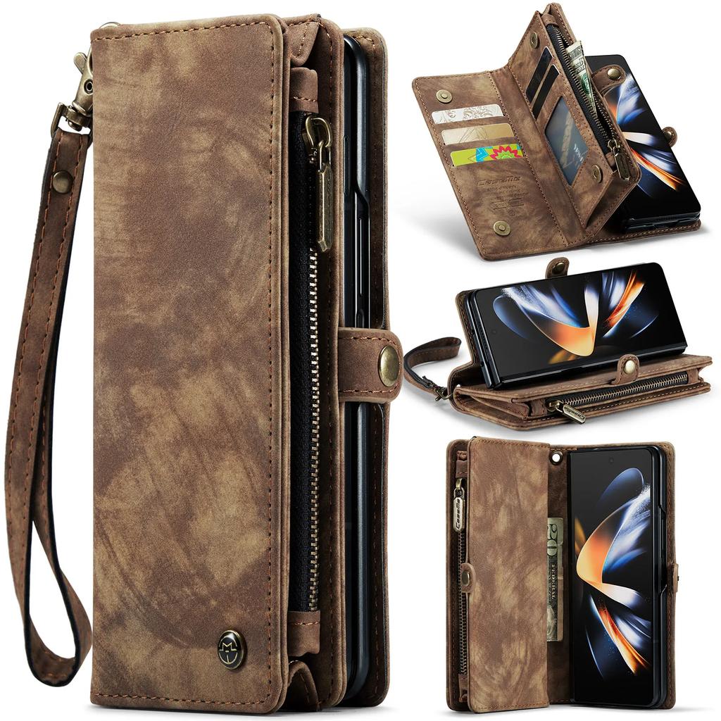 Business Zipper Multi Cards Solt Wallet Leather Case For Samsung Galaxy Z Fold 6 5 4 5G Full Protection Purse Pocket Book Cover