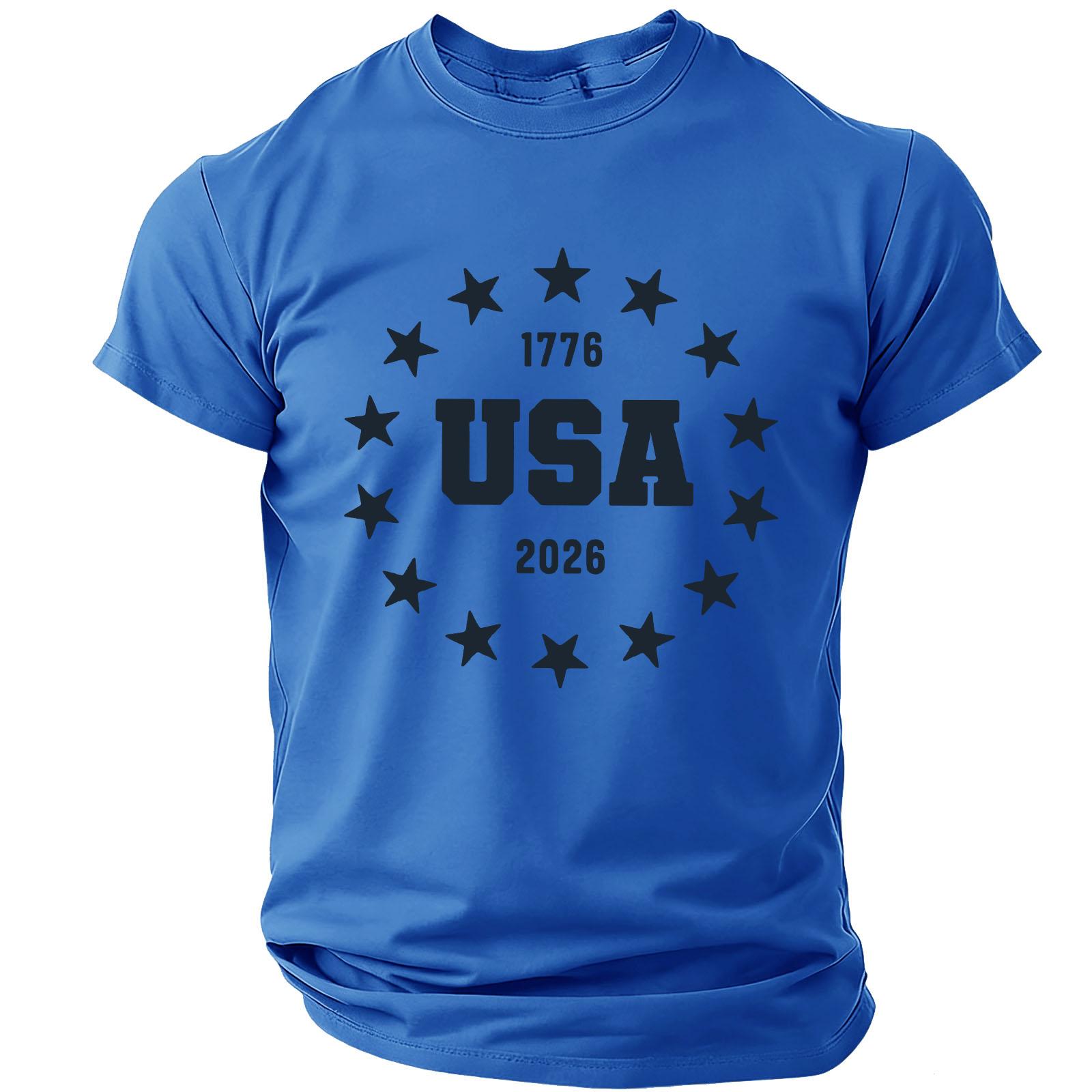 

Men s Casual Lightweight Breathable Short Sleeve T-Shirt Crew Neck Printed Graphic USA Design 1776 to 2026 Anniversary Commemorative Style L