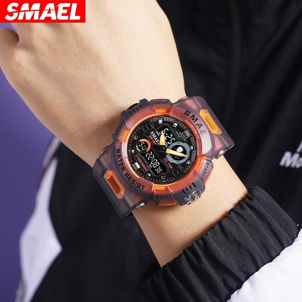 SMAEL Mens Quartz Watches Luxury Business Digital Dual Display Quart Watch For Men 50M Waterproof Luminous Chronograph Sport Wristwatch