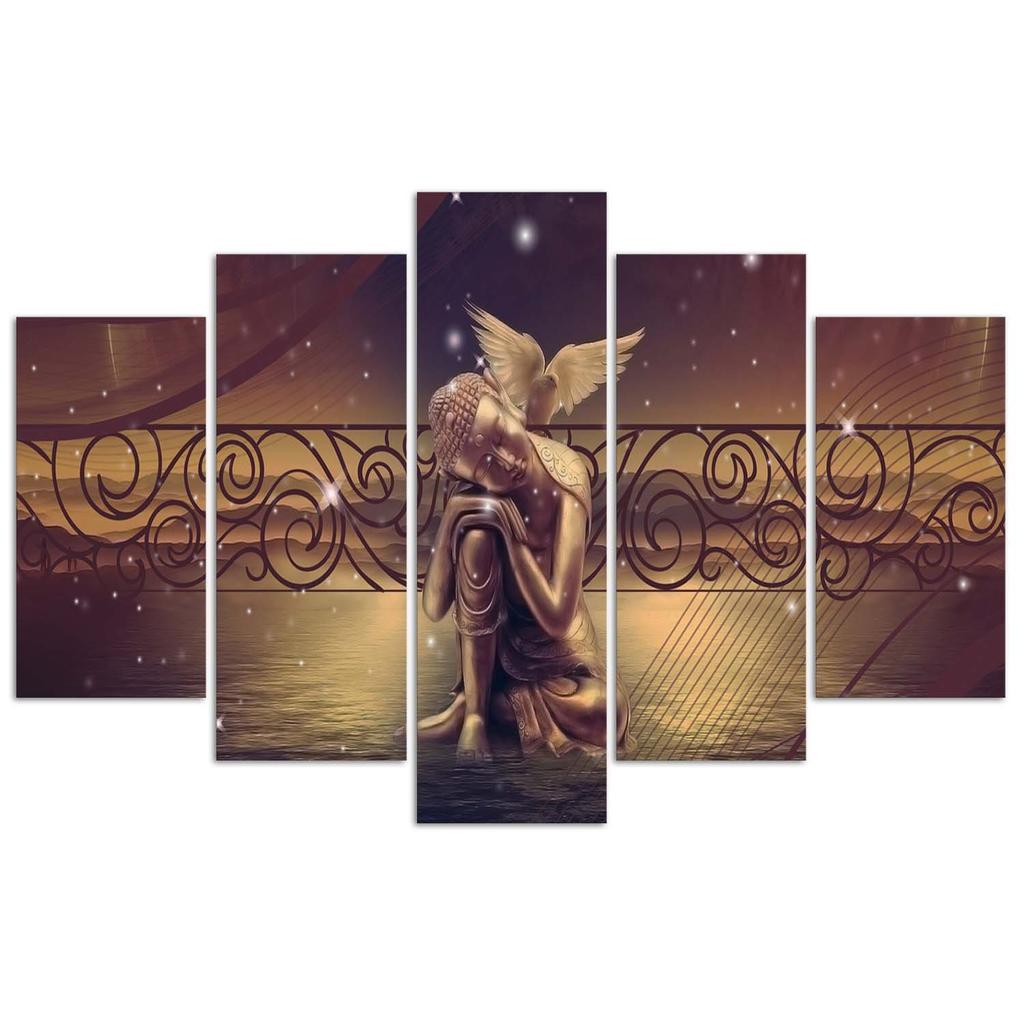 Feeby Fünfteiliger Bilddruck auf Leinwand, Goldener Buddha