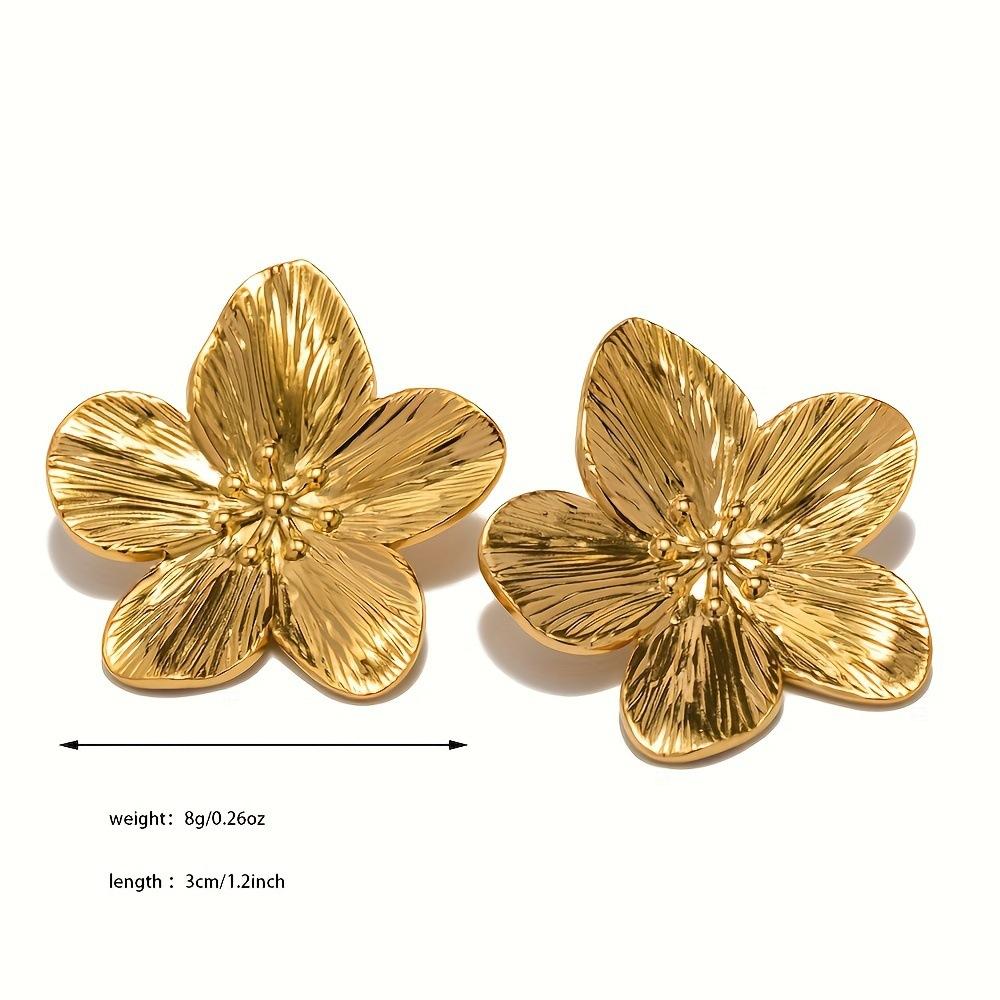 Stainless Steel Big Flower Stud Earrings Women Girls Vintage Gold Color Texture Earrings Trendy Daily Wear Fashion Jewelry Gifts