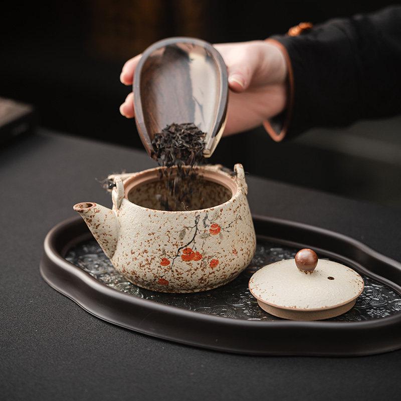High-End Flint Red Gongfu Tea Set with Ceramic Kettle, Teacups, and Teaplatters