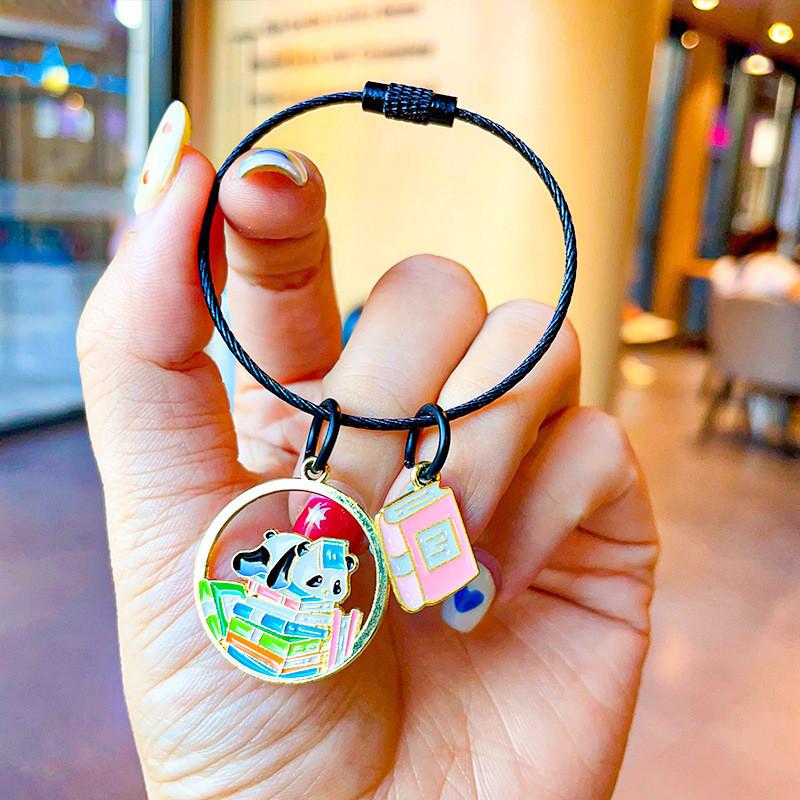 National Style Adorable Panda Bamboo Keyring Exquisite Metal Gift For Couples And Friends