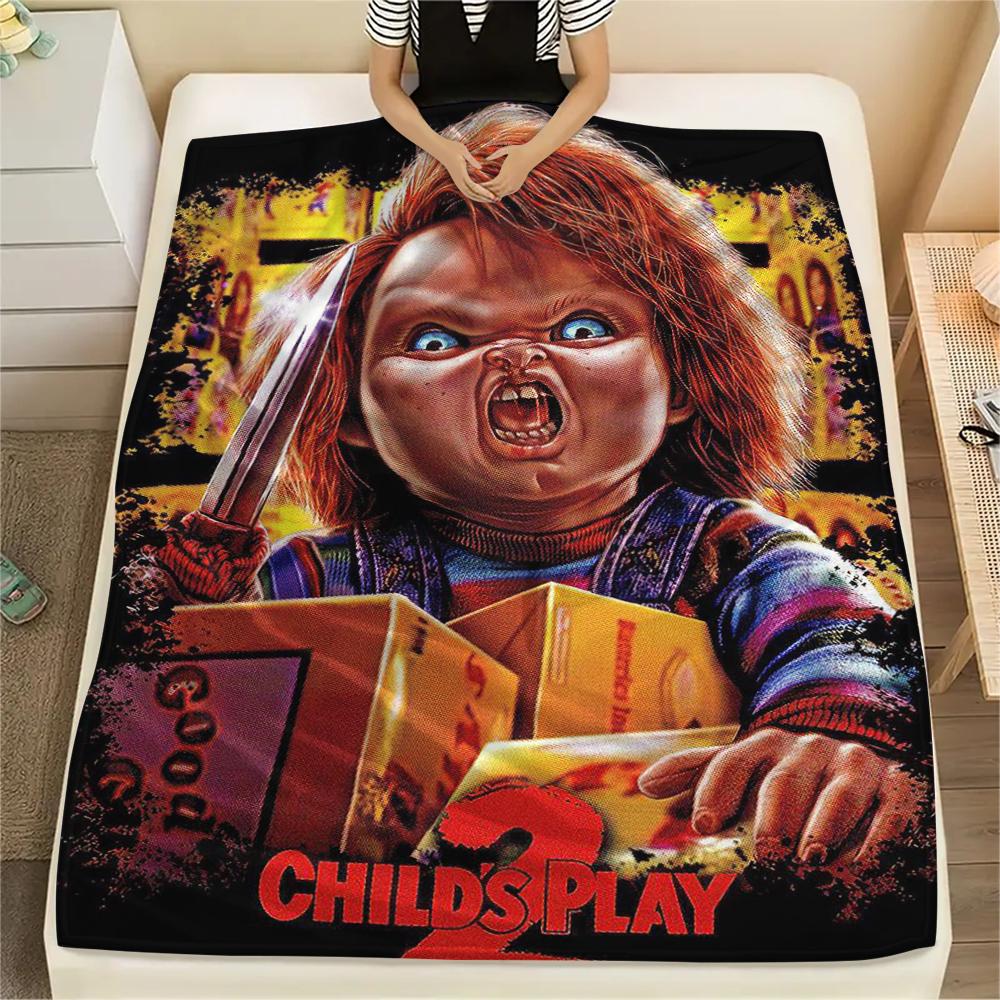 1PC Chucky Print Flannel Blanket, High quality All Seasons, Home Decor, Warmth and Comfort, Perfect for Christmas Gifts