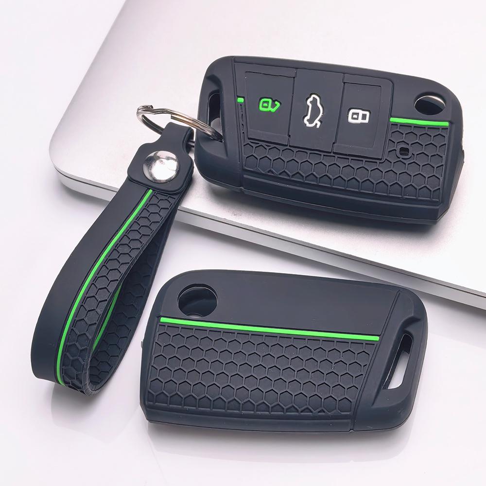 Key Fob Cover for VW Golf Tiguan Passat Polo Octavia A7 Mk7 Mk2 B8 with Keychain Anti-Scratch Surface Shockproof Structure Soft Grip Texture