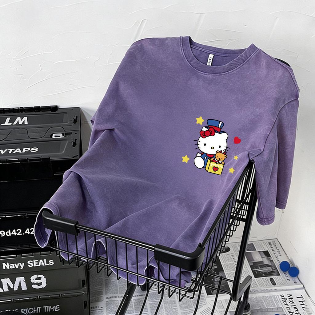Women's Summer Retro Monster Print Cotton T-Shirt - Short Sleeve, Loose Fit, Trendy Distressed Streetwear