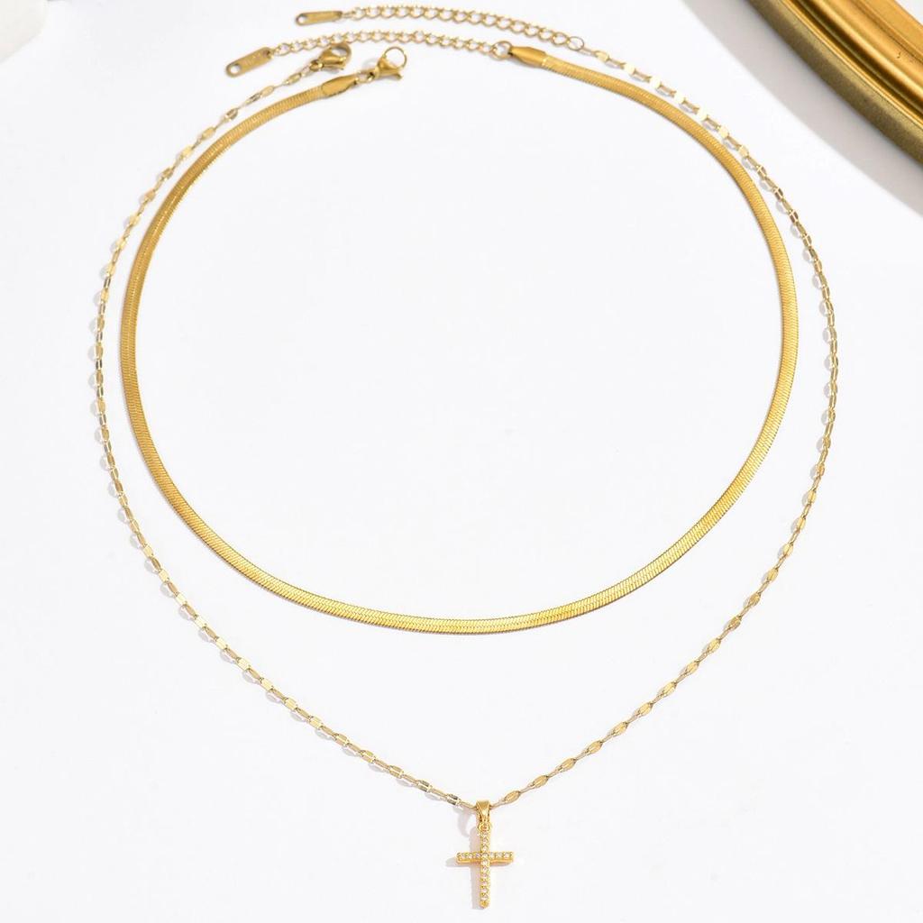 Titanium Steel Cross Pendant Necklace - Elegant Women's Clavicle Chain Jewelry