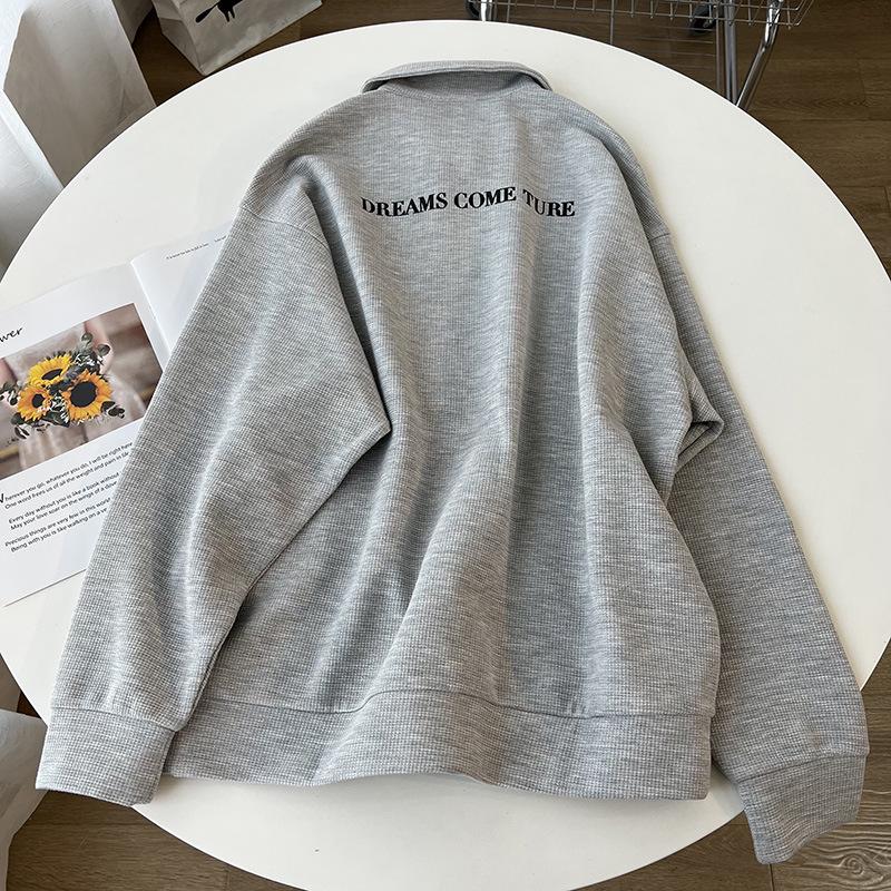 Retro Loose-Fit Long Sleeve Polo Sweatshirt - Spring/Autumn Casual Student Top