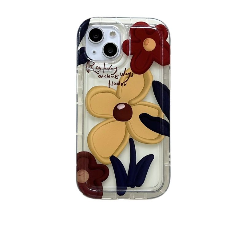 Korean Cute Plating Flower Sunflower Pendant Phone Case For Iphone 14 13 12 11 Pro Max Transparent Shockproof Soft Cover Funda