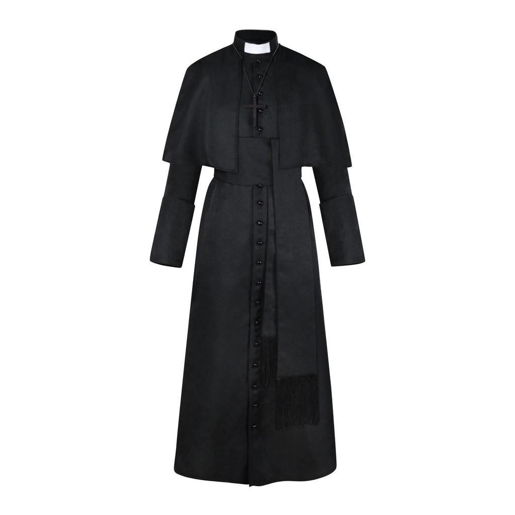 Einfarbiges Priester-Cosplay-Kostüm für Halloween, Priester, mittelalterliches Retro-Cosplay-Kostüm