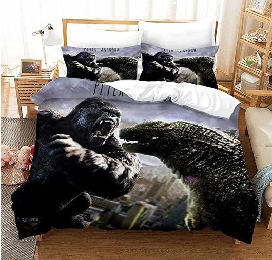 3D Printen Monsters G-Godzillas Beddengoed SetVS KingKongs Dekbedovertrek Set met Kussensloop 2/3 delig Dekbedovertrekken Twin Queen Enkel