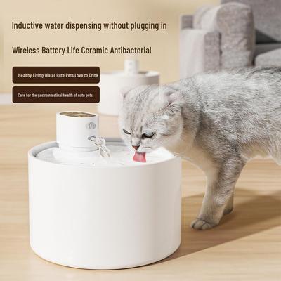 Ceramic Cat Water Fountain with Stainless Steel Circulation