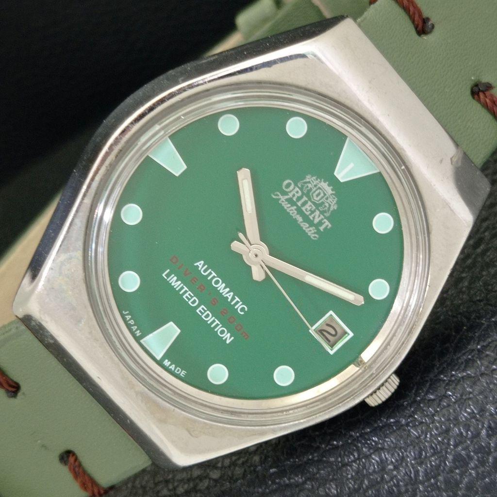 VINTAGE ORIENT AUTOMATIC 46941 JAPAN MENS GREEN COLOR DIAL WATCH a701806-5 R207-a701806