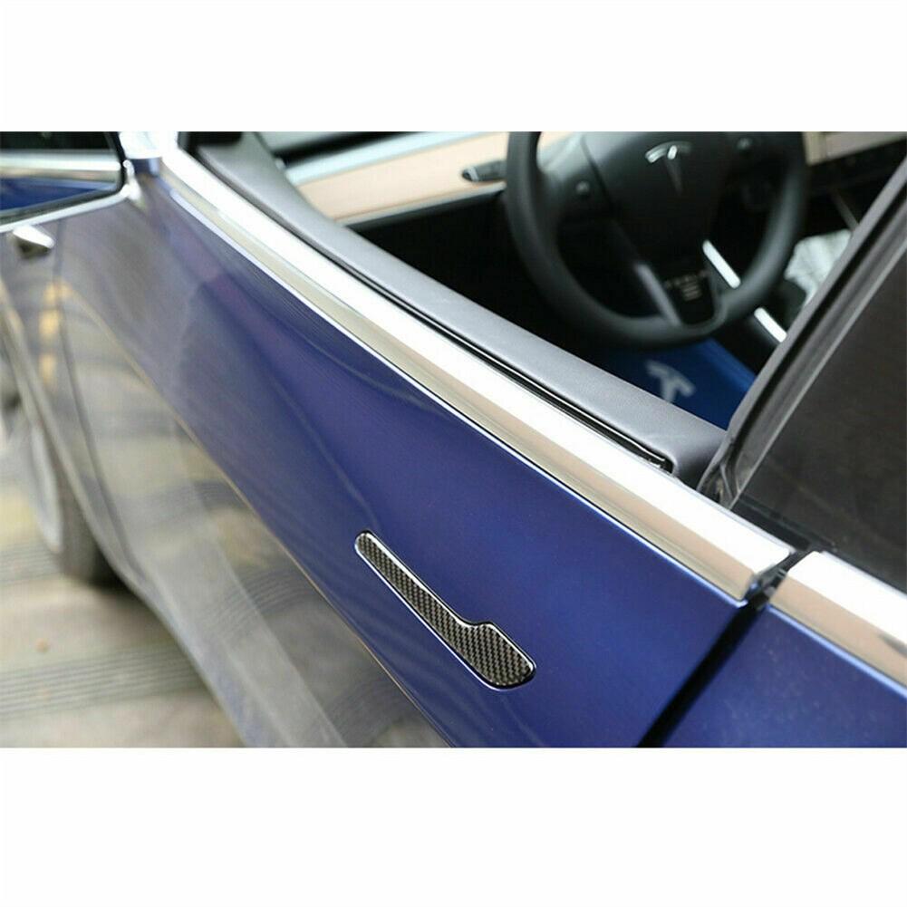 Nakładka na klamkę samochodową Custom Upgrade Włókno węglowe Nakładka na klamkę do Tesla Model 3 Y Zestaw 4 sztuk (Wysoka jakość)