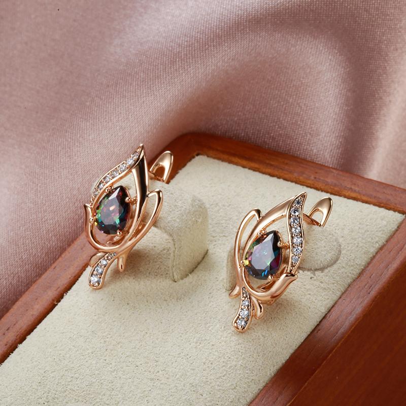 New Rose Gold Earings Fashion Jewelry Unusual Colorful Water Drop Natural Zircon Drop Earrings Vintage Jewelry