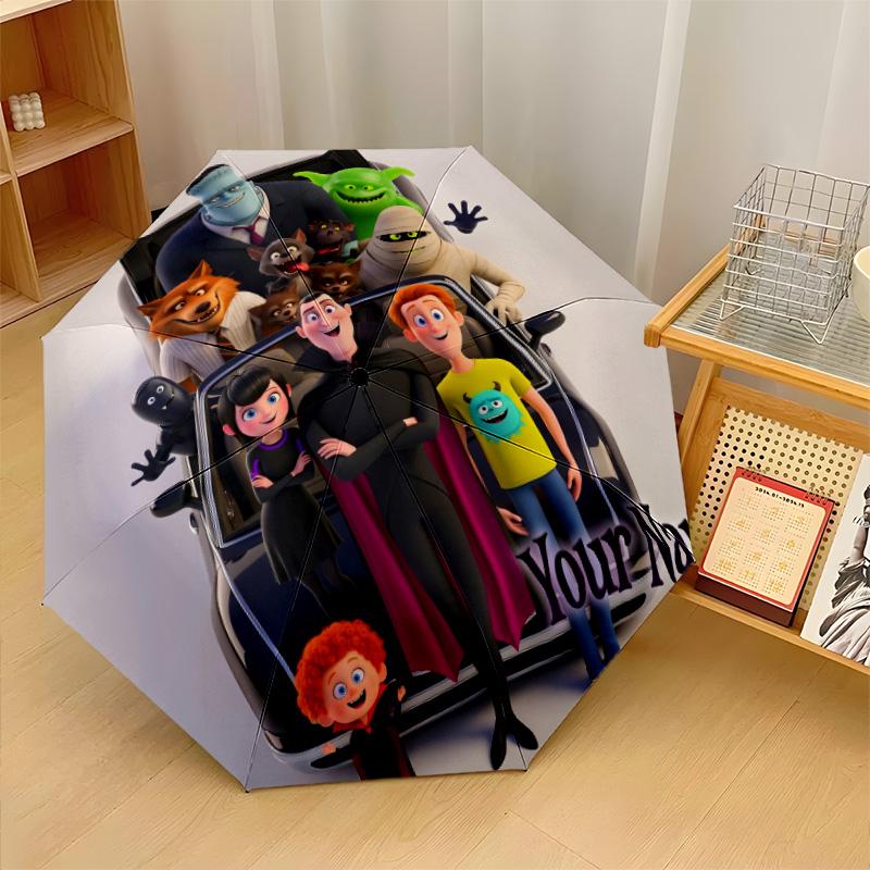 Custom Text Automatic 8 Bone Umbrella, Portable Sun Rain Protection UmbrellaHotel Transylvania