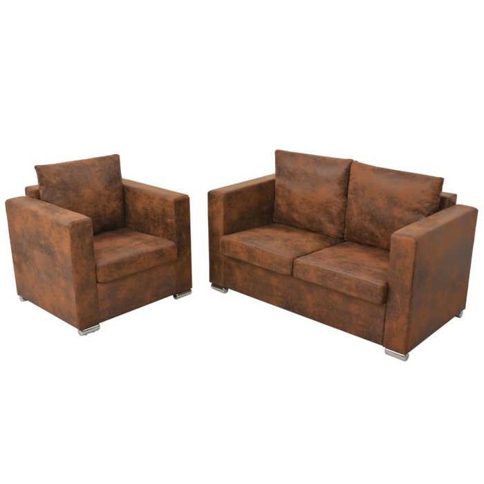 VidaXL Ensemble de Canapés 2 pcs Canapé de Salle de Séjour Sofa de Salon Sofa de Salle de Séjour Maison Intérieur Cuir Daim 274883