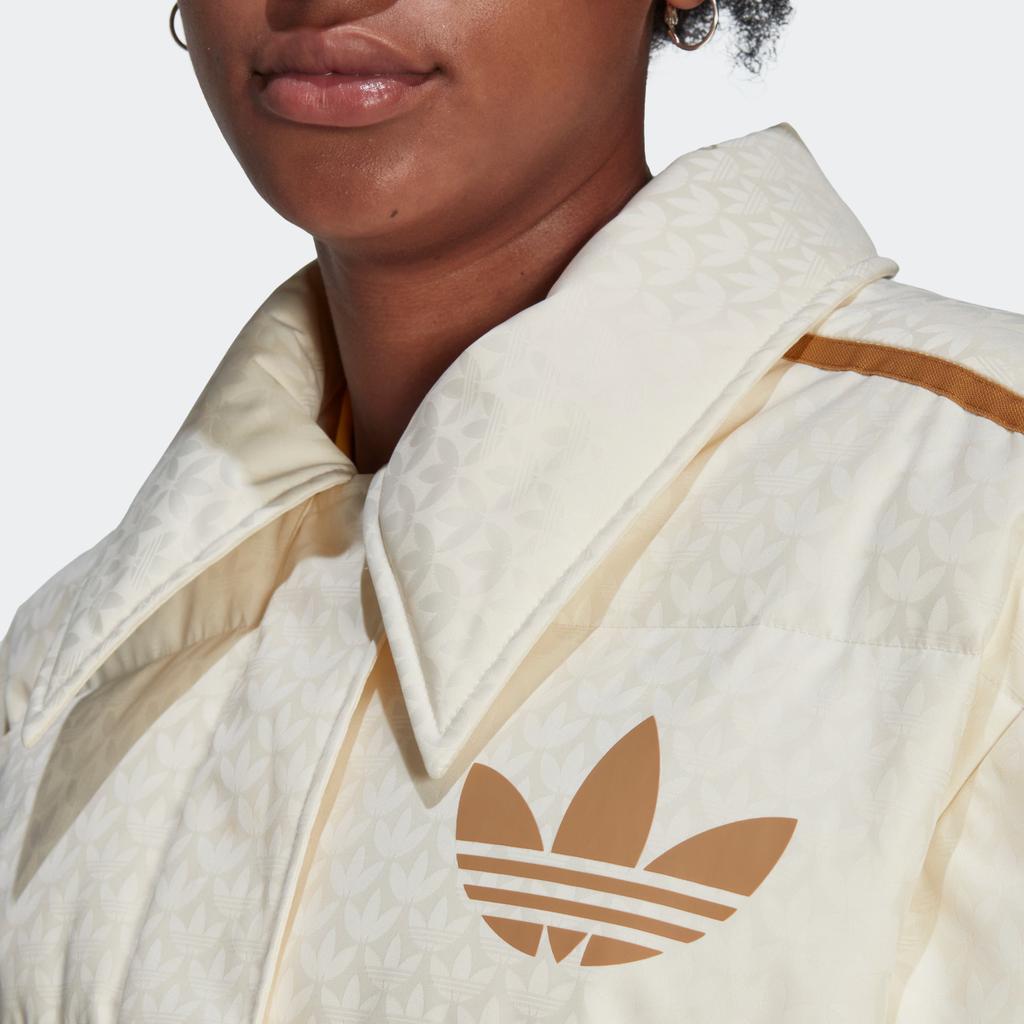 Adidas Originals Jednolity Kolor Kołnierzyk Polo Logo Nadrukowane Długi Rękaw Kurtka Puchowa Zimowa Odzież Wierzchnia Damska Beżowa IB2024