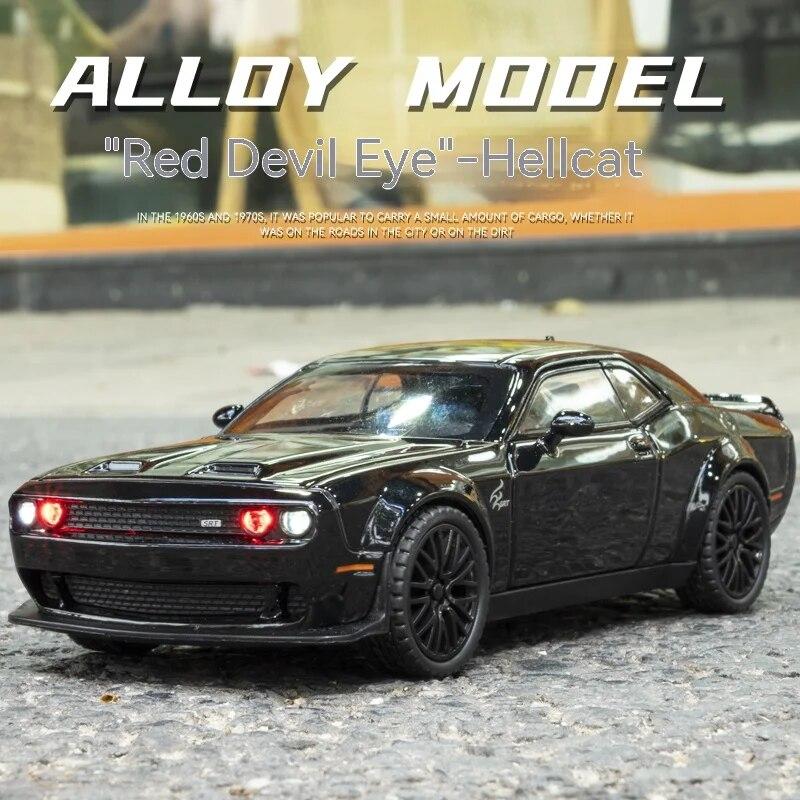 Dodge Challenger Hellcat Toy Car for 1: 32 Scale Die Cast Metel Cars Toy Pull Back Hellcat Model Cars with Sound and Light