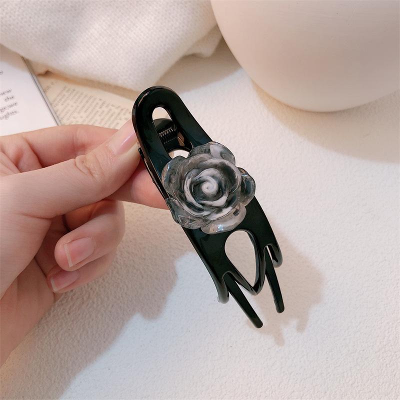 1pc Ink tea flower grasping clip, simple temperament, straight clip, hair clip, hair accessory