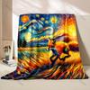Multi Size Starry Night Running Fox Pattern Blanket Flannel Material Soft Warm for All Seasons, Home Outdoor Camping Picnics RV
