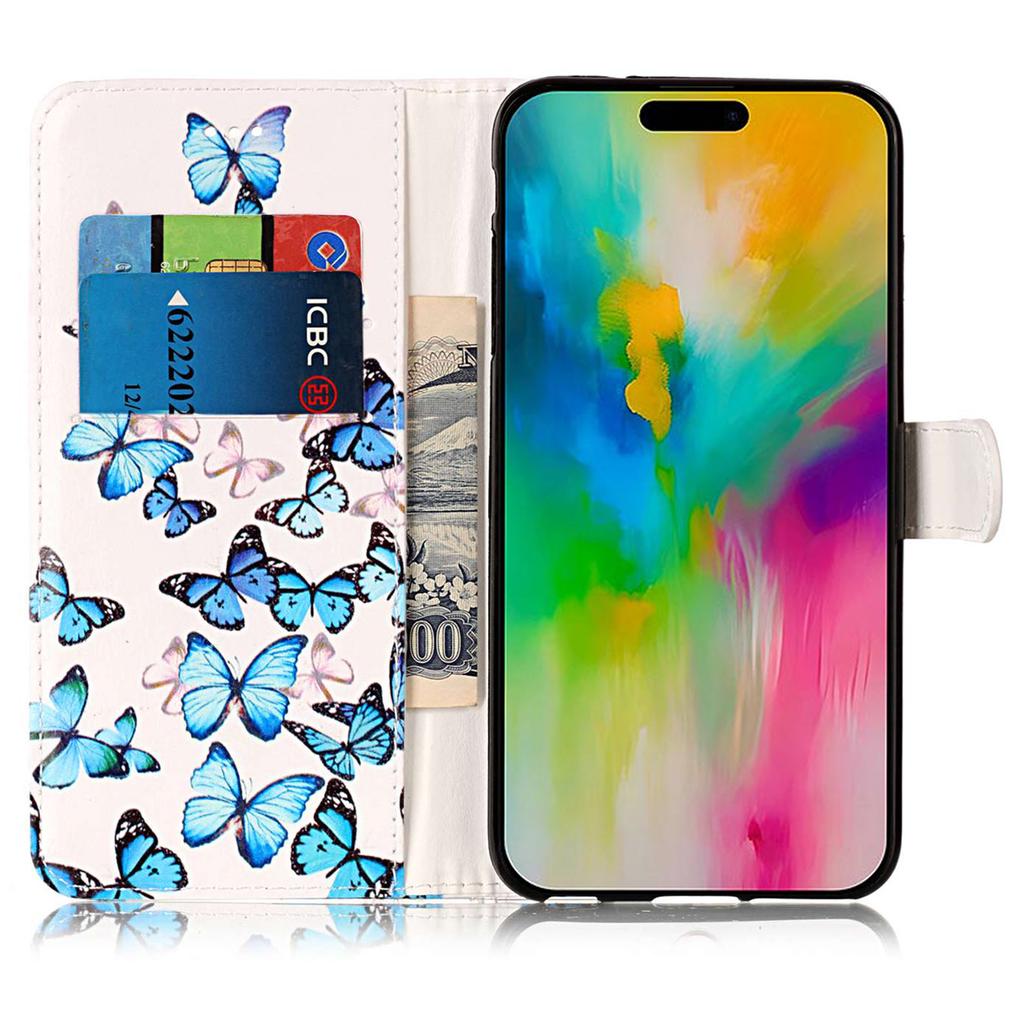 For iPhone 16 Case Pattern Stand Leather Phone Cover Card Slots Design