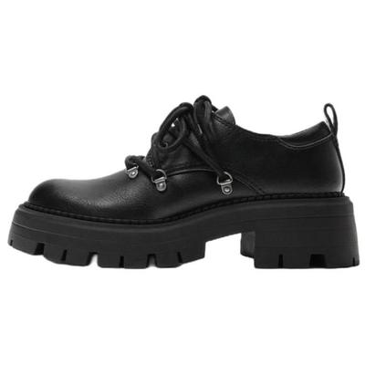 Chunky Sole Hiking Style Leather Shoes Black Womens 2412620800