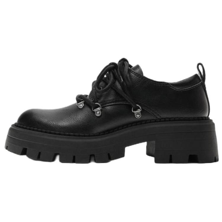 ZARA Chunky Sole Hiking Style Leather Shoes Black Womens 2412620800 42