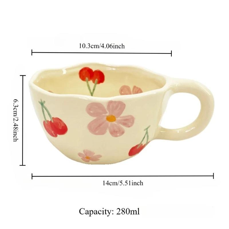 Korean Style Flower Milk Tea Cup, Handmade Ceramic Coffee Cup, Unique Irregular Design, Breakfast Tea Cup