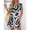New Summer Women's Dresses Casual Short Sleeved Round Neck Abstract Pattern Printed Loose Dress