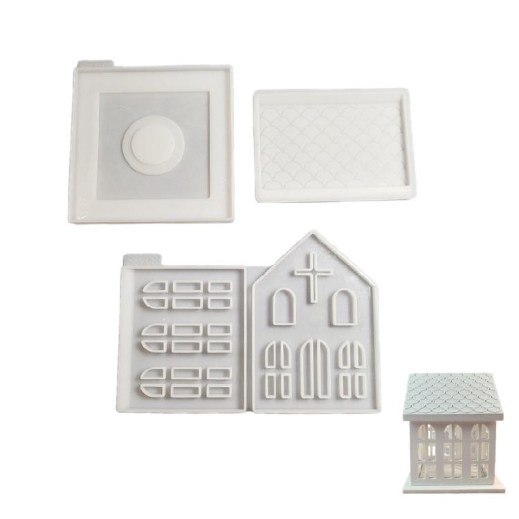 DIYs Castings Molds Candlestick Candle Holder Silicone Handicraft Molds Church House Tealight Holder Molds Home Decors 1