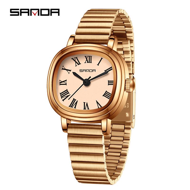 Sanda Women's Luxury Quartz Watch - Small Lightweight Square Design with Roman Numerals, Casual Waterproof Wristwatch