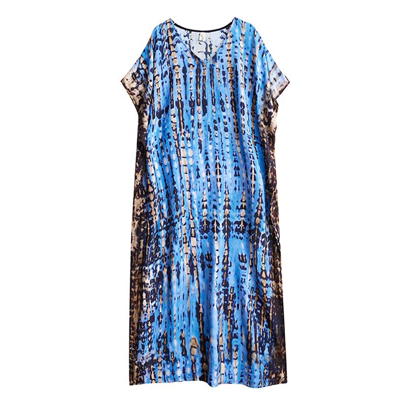 

Платье XITAO с V-образным вырезом и короткими рукавами ZMY1038 One Size синий